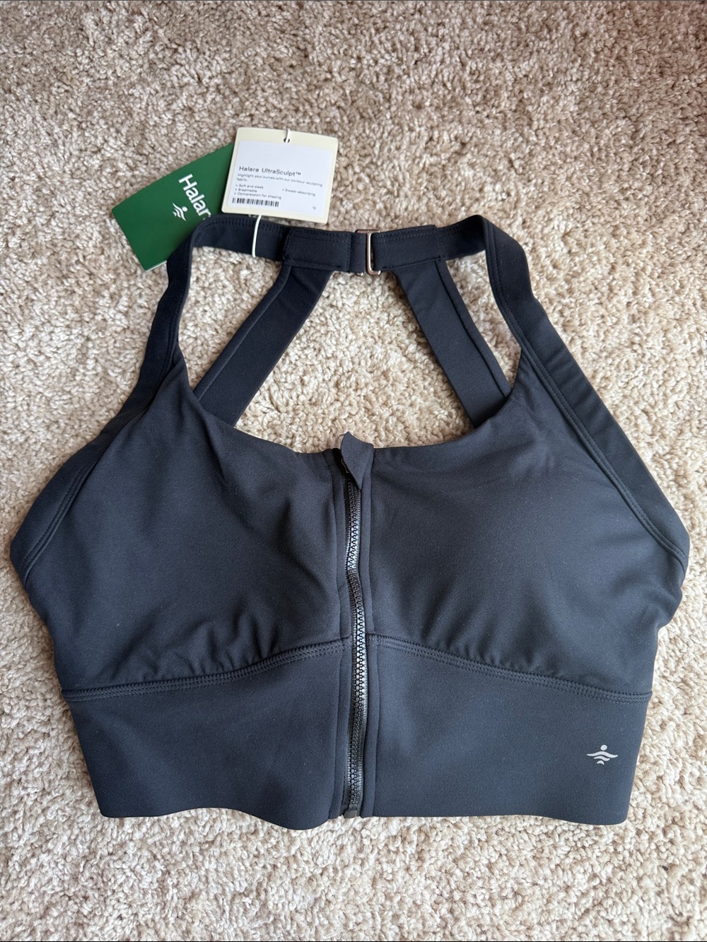 HALARA Black Front-Zip Racerback Sports Bra